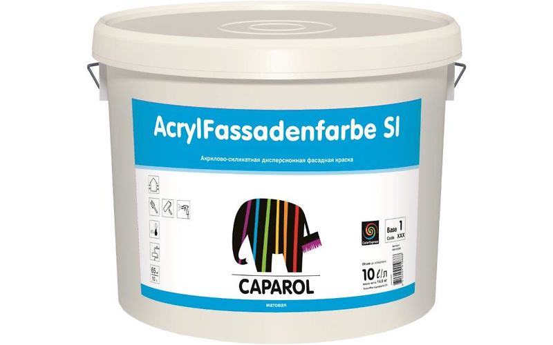 Краска водно-дисперсионная для наружных работ Caparol AcrylFassadenfarbe SI База 1 10л